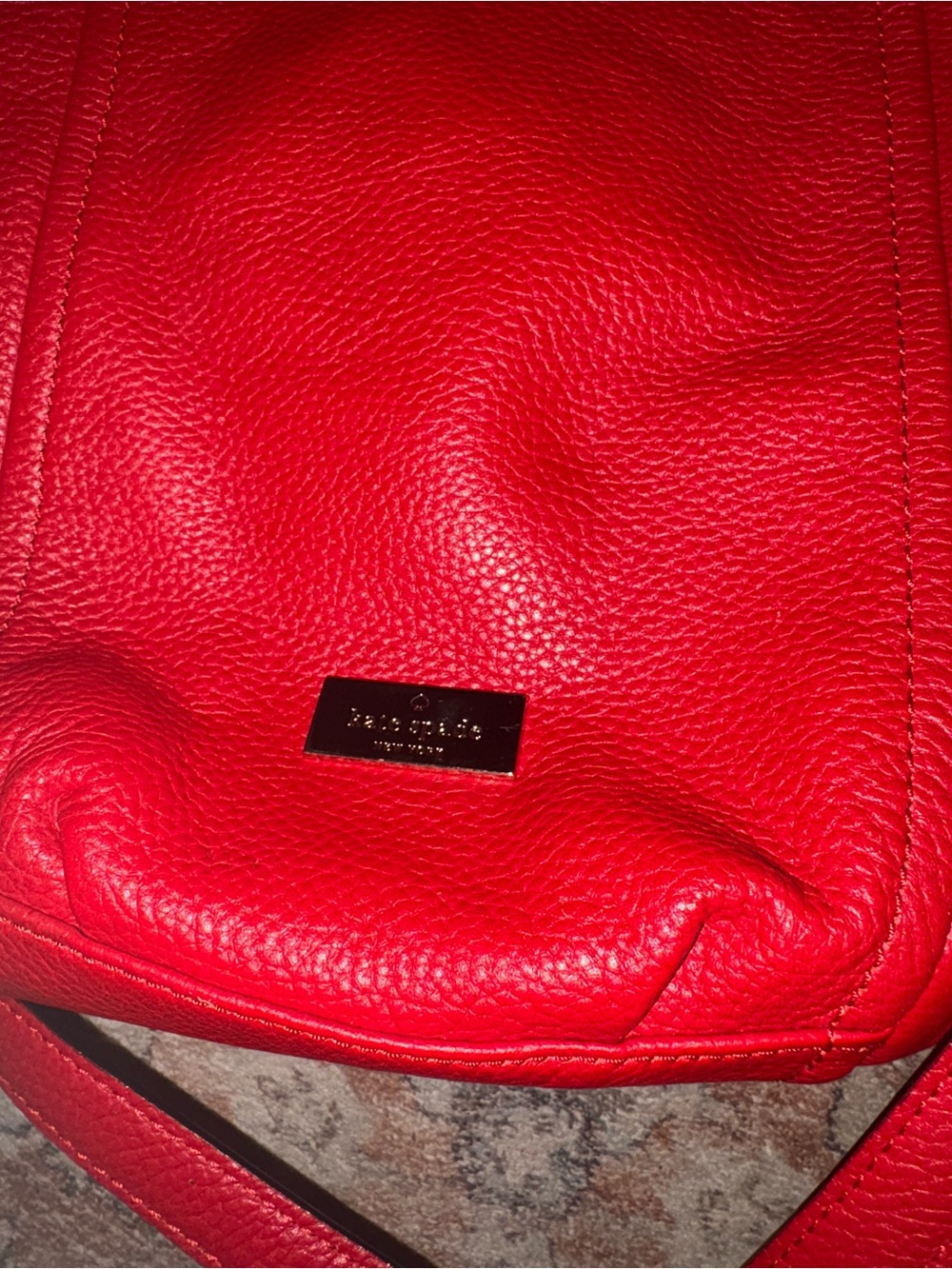 Kate Spade Red Bucket Bag Pebble Leather Side Cinch Adjustable Crossbody - Picture 9 of 14